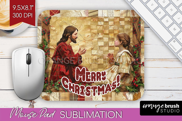 Vintage Christmas Mouse Pad Sublimation - Xmas Mousepad PNG Sublimation OrangeBrushStudio 