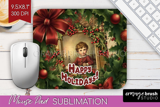 Vintage Christmas Mouse Pad Sublimation - Xmas Mousepad PNG Sublimation OrangeBrushStudio 