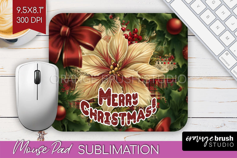 Vintage Christmas Mouse Pad Sublimation - Xmas Mousepad PNG Sublimation OrangeBrushStudio 
