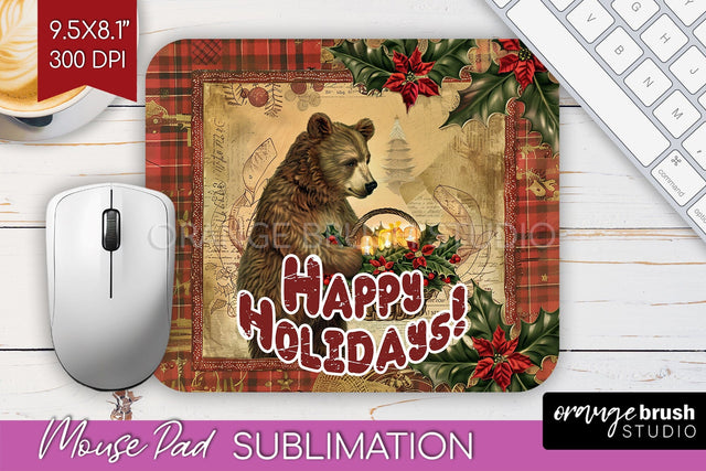 Vintage Christmas Mouse Pad Sublimation - Xmas Mousepad PNG Sublimation OrangeBrushStudio 