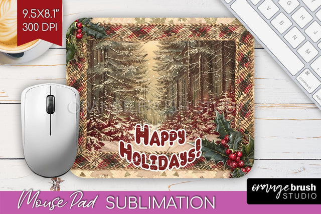 Vintage Christmas Mouse Pad Sublimation - Xmas Mousepad PNG Sublimation OrangeBrushStudio 