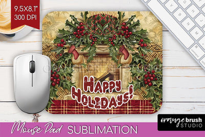 Vintage Christmas Mouse Pad Sublimation - Xmas Mousepad PNG Sublimation OrangeBrushStudio 