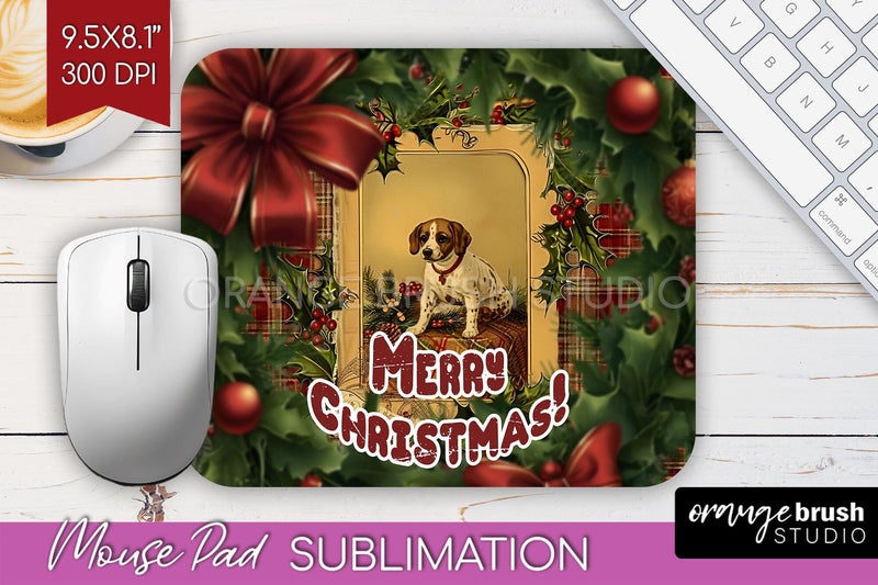 Vintage Christmas Mouse Pad Sublimation - Xmas Mousepad PNG Sublimation OrangeBrushStudio 