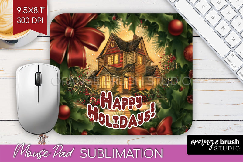 Vintage Christmas Mouse Pad Sublimation - Xmas Mousepad PNG Sublimation OrangeBrushStudio 