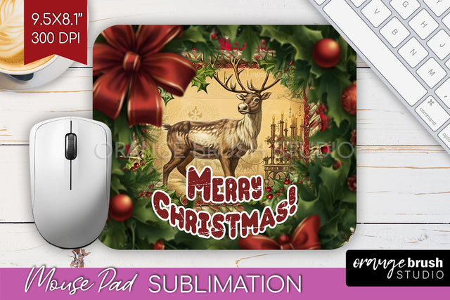 Vintage Christmas Mouse Pad Sublimation - Xmas Mousepad PNG Sublimation OrangeBrushStudio 