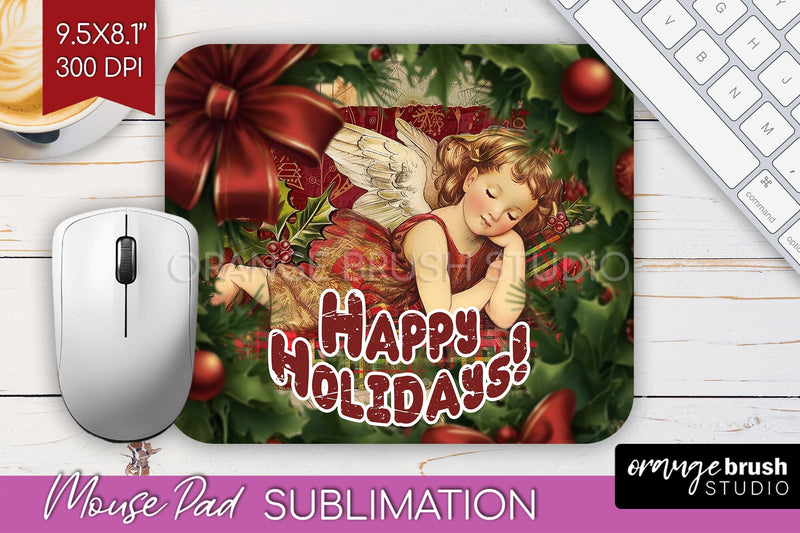 Vintage Christmas Mouse Pad Sublimation - Xmas Mousepad PNG Sublimation OrangeBrushStudio 