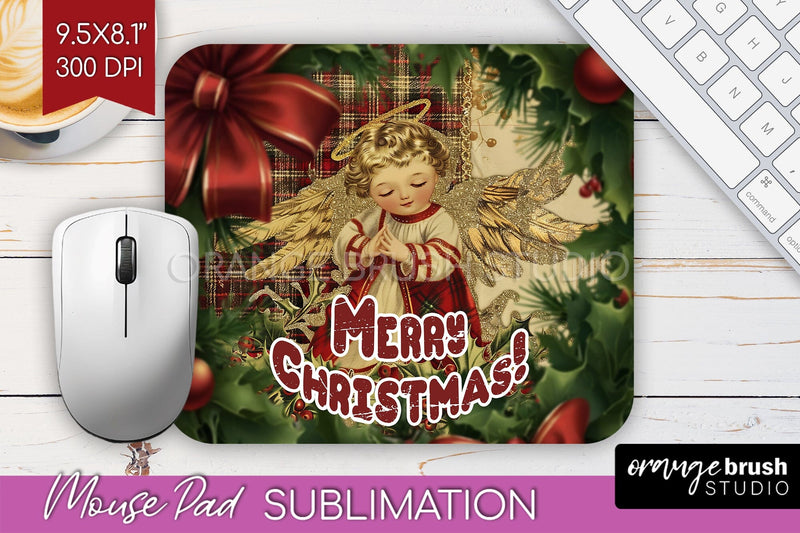 Vintage Christmas Mouse Pad Sublimation - Xmas Mousepad PNG Sublimation OrangeBrushStudio 