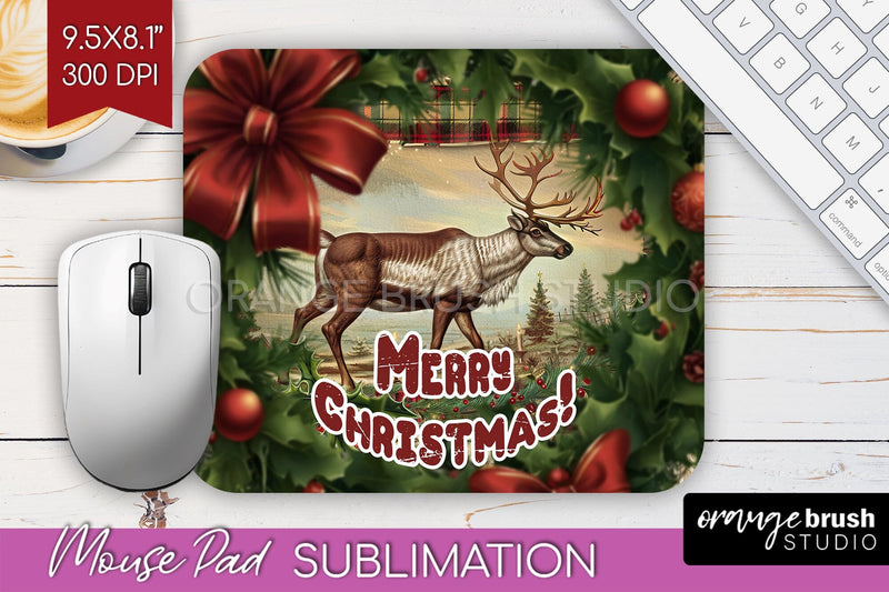 Vintage Christmas Mouse Pad Sublimation - Xmas Mousepad PNG Sublimation OrangeBrushStudio 