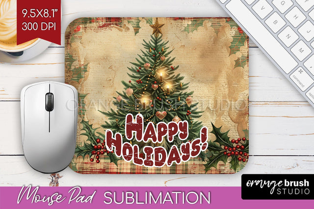 Vintage Christmas Mouse Pad Sublimation - Xmas Mousepad PNG Sublimation OrangeBrushStudio 