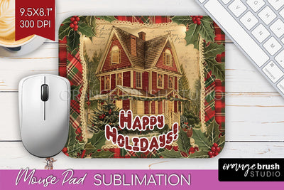 Vintage Christmas Mouse Pad Sublimation - Xmas Mousepad PNG Sublimation OrangeBrushStudio 