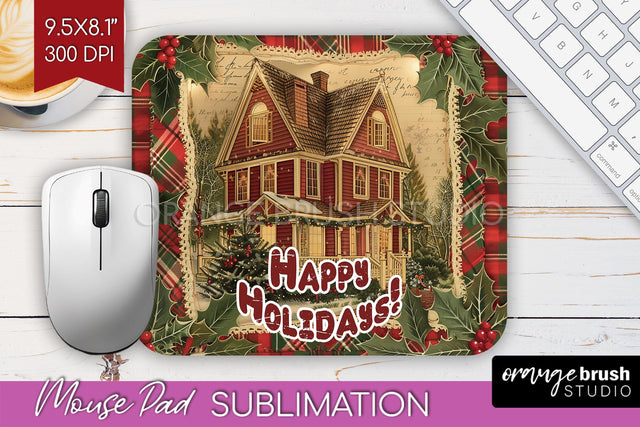 Vintage Christmas Mouse Pad Sublimation - Xmas Mousepad PNG Sublimation OrangeBrushStudio 