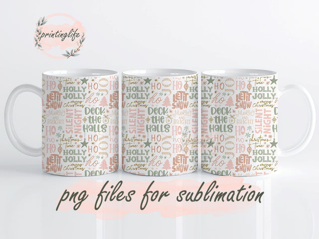 Vintage Christmas Mug Wrap Design, Instant Digital Design Download Mug Wrap Design, Mug Design PNG Sublimation PrintingLife 