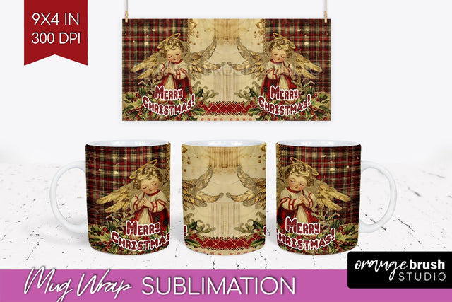 Vintage Christmas Mug Wrap - Retro Xmas 15Oz Mug Sublimation Sublimation OrangeBrushStudio 