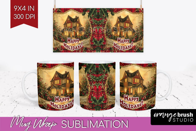 Vintage Christmas Mug Wrap - Retro Xmas 15Oz Mug Sublimation Sublimation OrangeBrushStudio 