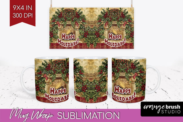 Vintage Christmas Mug Wrap - Retro Xmas 15Oz Mug Sublimation Sublimation OrangeBrushStudio 