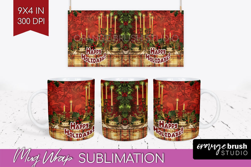 Vintage Christmas Mug Wrap - Retro Xmas 15Oz Mug Sublimation Sublimation OrangeBrushStudio 