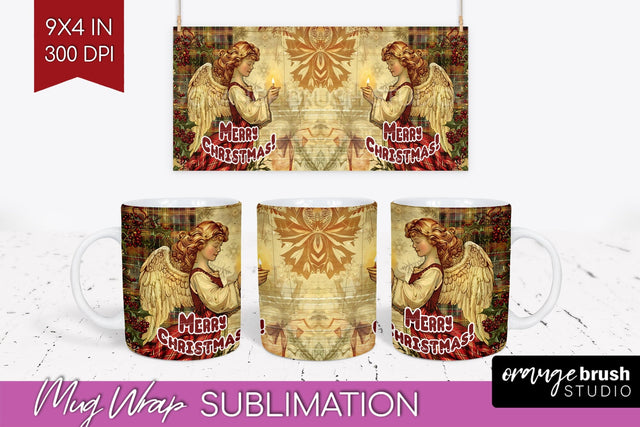 Vintage Christmas Mug Wrap - Retro Xmas 15Oz Mug Sublimation Sublimation OrangeBrushStudio 