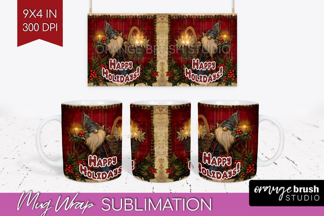Vintage Christmas Mug Wrap - Retro Xmas 15Oz Mug Sublimation Sublimation OrangeBrushStudio 