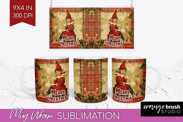 Vintage Christmas Mug Wrap - Retro Xmas 15Oz Mug Sublimation Sublimation OrangeBrushStudio 