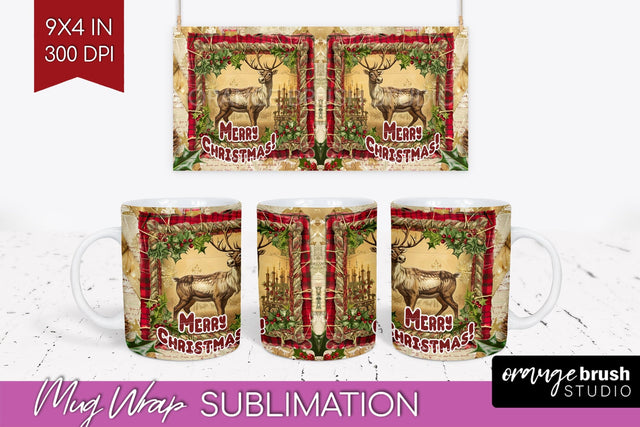 Vintage Christmas Mug Wrap - Retro Xmas 15Oz Mug Sublimation Sublimation OrangeBrushStudio 