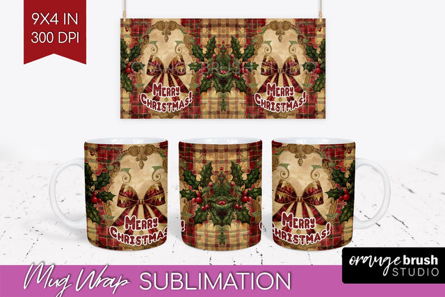 Vintage Christmas Mug Wrap - Retro Xmas 15Oz Mug Sublimation Sublimation OrangeBrushStudio 