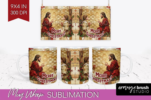 Vintage Christmas Mug Wrap - Retro Xmas 15Oz Mug Sublimation Sublimation OrangeBrushStudio 
