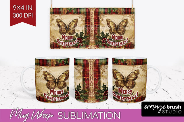Vintage Christmas Mug Wrap - Retro Xmas 15Oz Mug Sublimation Sublimation OrangeBrushStudio 