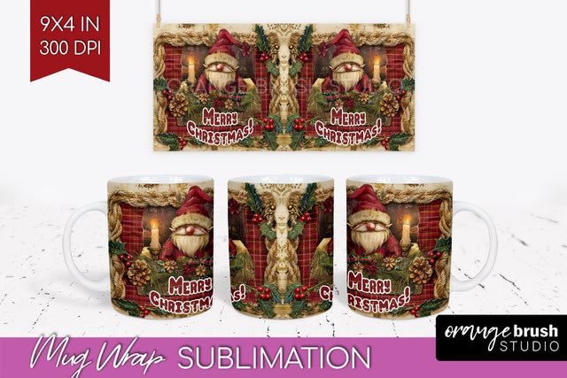 Vintage Christmas Mug Wrap - Retro Xmas 15Oz Mug Sublimation Sublimation OrangeBrushStudio 