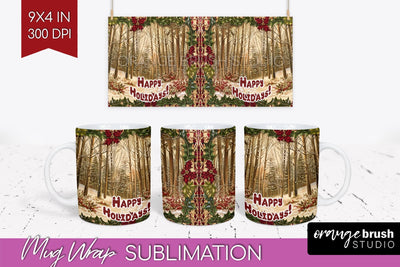 Vintage Christmas Mug Wrap - Retro Xmas 15Oz Mug Sublimation Sublimation OrangeBrushStudio 