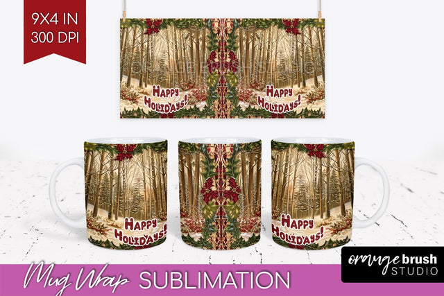 Vintage Christmas Mug Wrap - Retro Xmas 15Oz Mug Sublimation Sublimation OrangeBrushStudio 