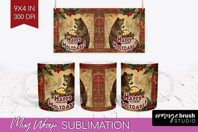 Vintage Christmas Mug Wrap - Retro Xmas 15Oz Mug Sublimation Sublimation OrangeBrushStudio 