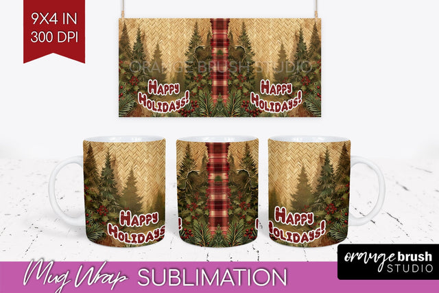 Vintage Christmas Mug Wrap - Retro Xmas 15Oz Mug Sublimation Sublimation OrangeBrushStudio 