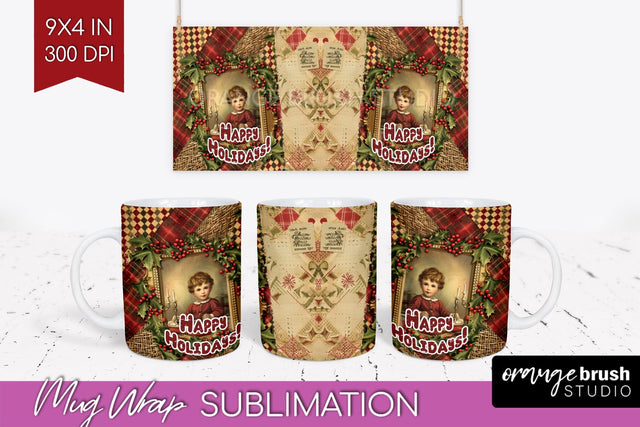 Vintage Christmas Mug Wrap - Retro Xmas 15Oz Mug Sublimation Sublimation OrangeBrushStudio 