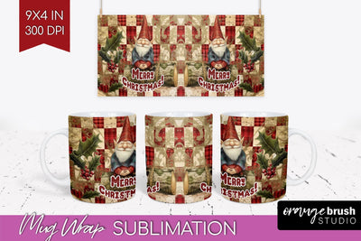 Vintage Christmas Mug Wrap - Retro Xmas 15Oz Mug Sublimation Sublimation OrangeBrushStudio 