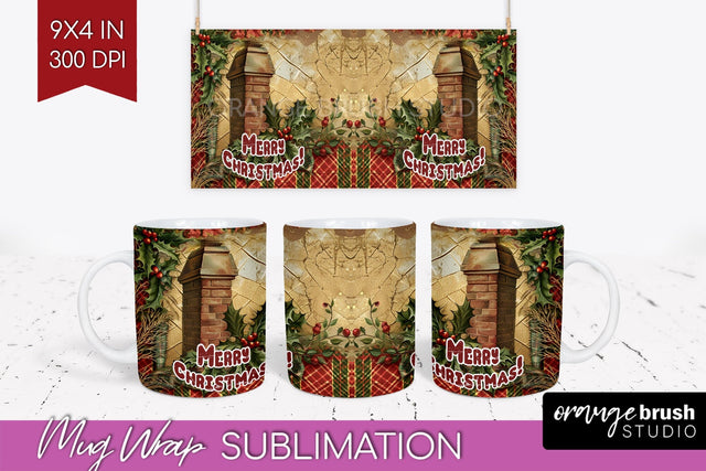 Vintage Christmas Mug Wrap - Retro Xmas 15Oz Mug Sublimation Sublimation OrangeBrushStudio 