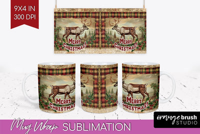 Vintage Christmas Mug Wrap - Retro Xmas 15Oz Mug Sublimation Sublimation OrangeBrushStudio 