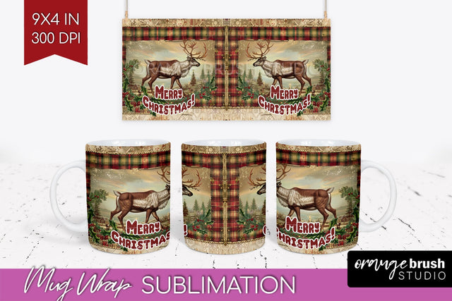 Vintage Christmas Mug Wrap - Retro Xmas 15Oz Mug Sublimation Sublimation OrangeBrushStudio 