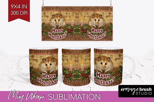 Vintage Christmas Mug Wrap - Retro Xmas 15Oz Mug Sublimation Sublimation OrangeBrushStudio 