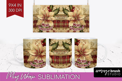Vintage Christmas Mug Wrap - Retro Xmas 15Oz Mug Sublimation Sublimation OrangeBrushStudio 