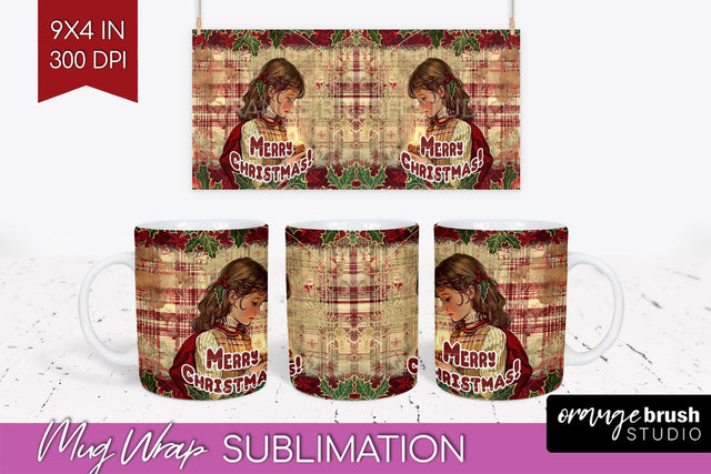 Vintage Christmas Mug Wrap - Retro Xmas 15Oz Mug Sublimation Sublimation OrangeBrushStudio 