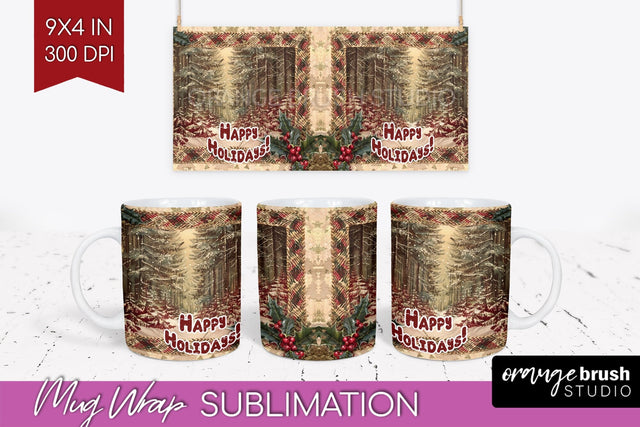Vintage Christmas Mug Wrap - Retro Xmas 15Oz Mug Sublimation Sublimation OrangeBrushStudio 