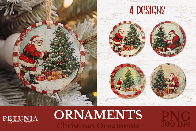 Vintage Christmas Ornament | Round Christmas Ornament PNG Sublimation Petunia Digital Design 
