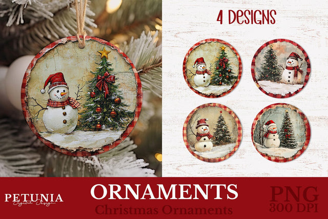 Vintage Christmas Ornament | Round Christmas Ornament PNG Sublimation Petunia Digital Design 