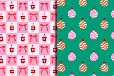 Vintage Christmas Ornaments Seamless Patterns & Papers Digital Pattern Rin Green 