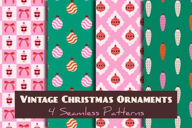 Vintage Christmas Ornaments Seamless Patterns & Papers Digital Pattern Rin Green 