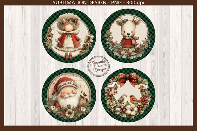 Vintage Christmas Ornaments, Sublimation Png Design, Green Buffalo Plaid Holiday Decor Sublimation Keepsake Treasures Designs LLC. 
