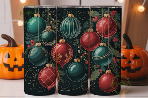 Vintage Christmas Ornaments Tumbler Wrap Sublimation PixelChick 