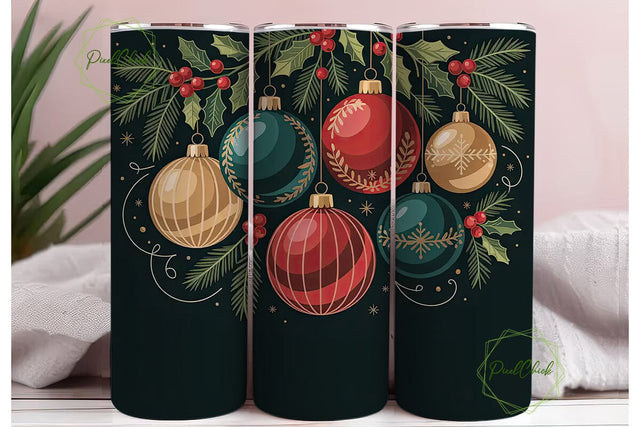 Vintage Christmas Ornaments Tumbler Wrap Sublimation PixelChick 