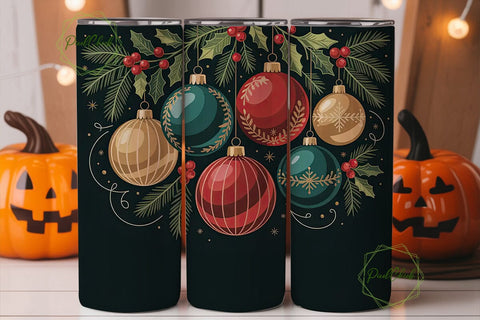 Vintage Christmas Ornaments Tumbler Wrap Sublimation PixelChick 