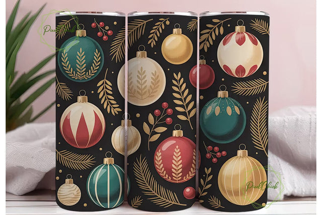 Vintage Christmas Ornaments Tumbler Wrap Sublimation PixelChick 